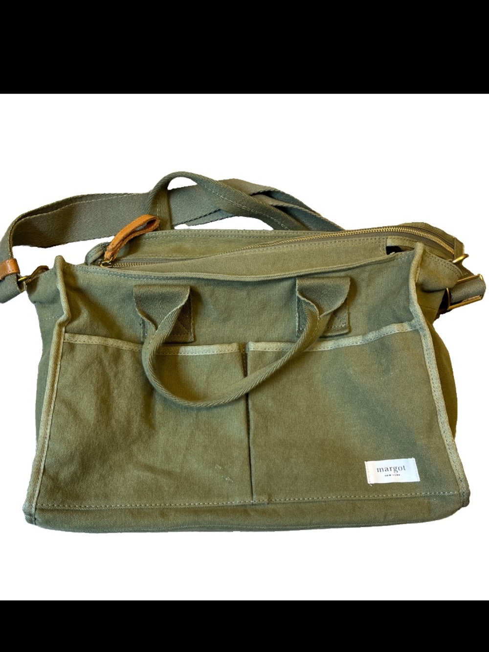 Margot New York Olive Green Canvas Utility Tote Bag Travel Laptop Work Crossbody